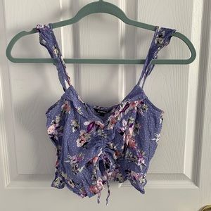 Cropped Floral Ruched Ruffle Cami